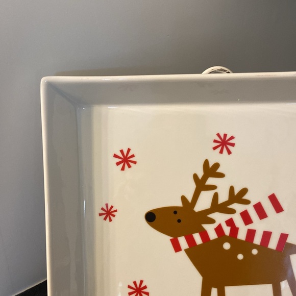 Crate & Barrel Reindeer Snowflake Christmas Ceramic Serving or Display Tray - Picture 3 of 13